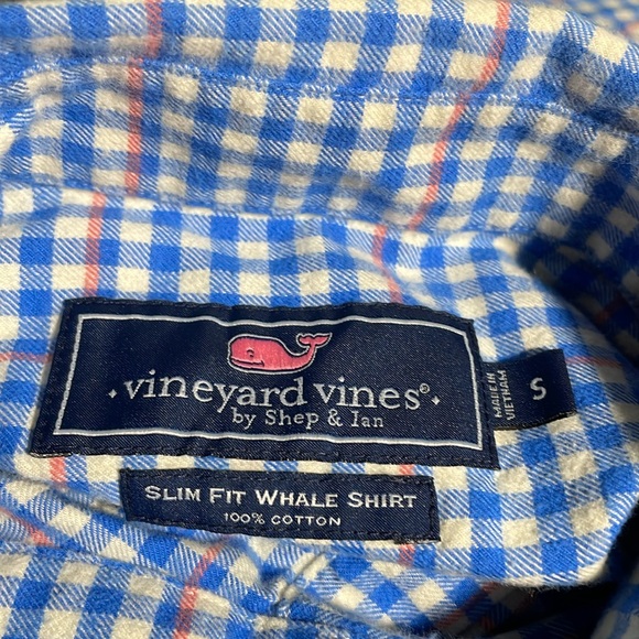 Vineyard Vines Slim Fit Whale Shirt Button Down Cotton Flannel Blue Check  Small - Picture 3 of 3